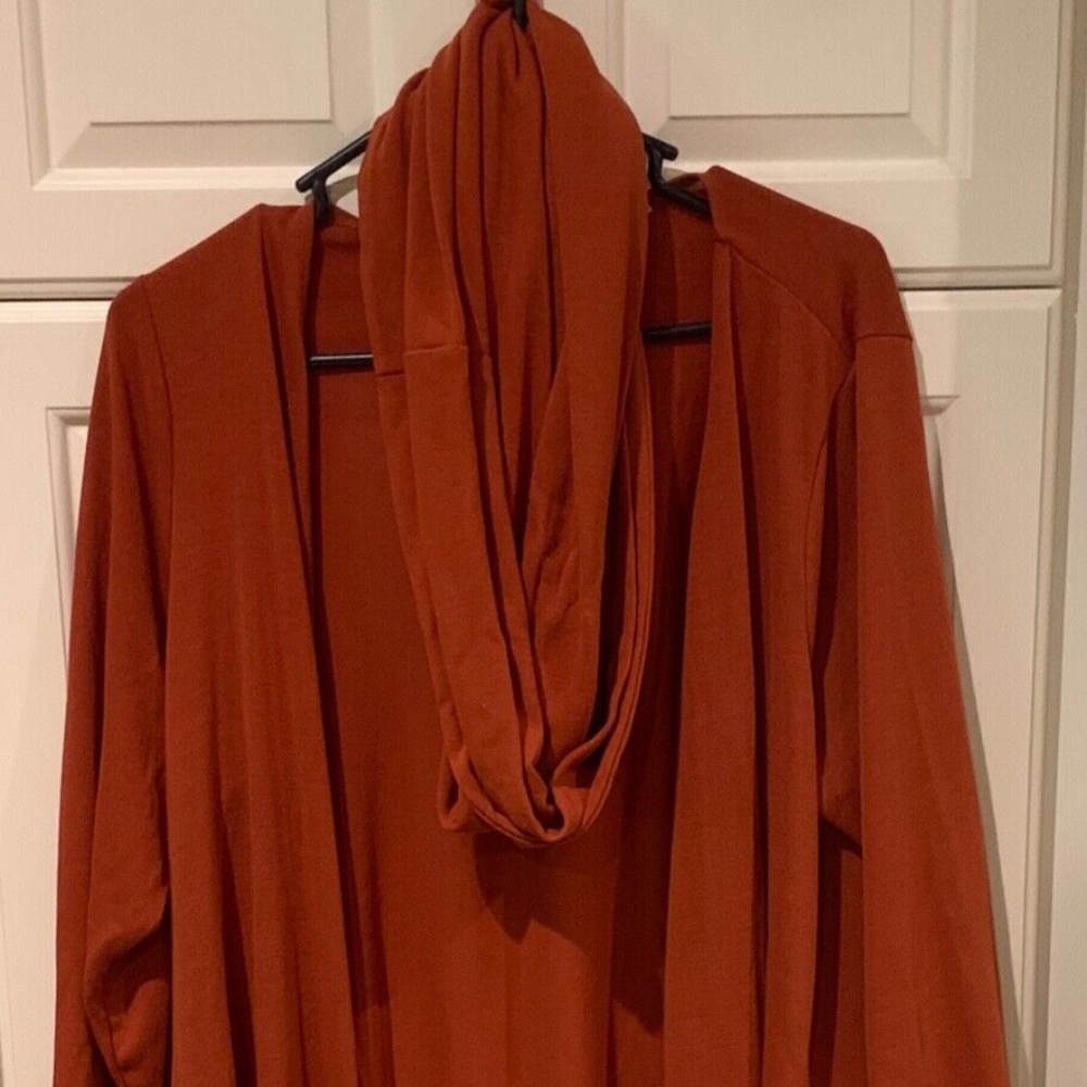 2 Attitudes By Renee Greenstein Women's Robe Cover-up Sz 1X + Scarf Deep Orange